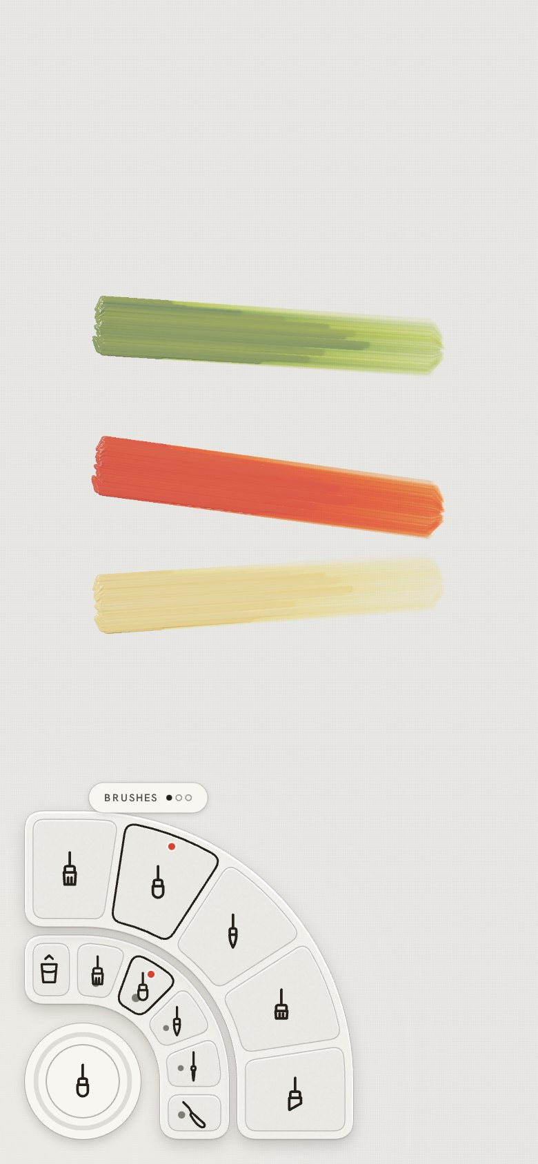 The brush rings open from the bottom-left corner: your brushes inside, every brush outside