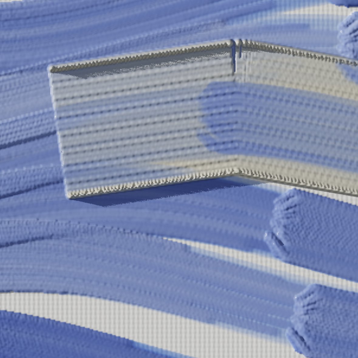 Blue brushstrokes with their bristle grooves and raised ends